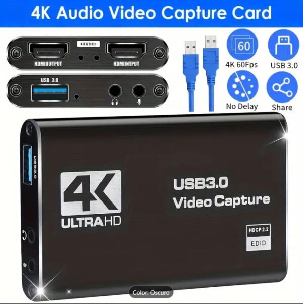 Capturadora De Video Audio Mic Usb 3.0 A 4k Ultra Hd