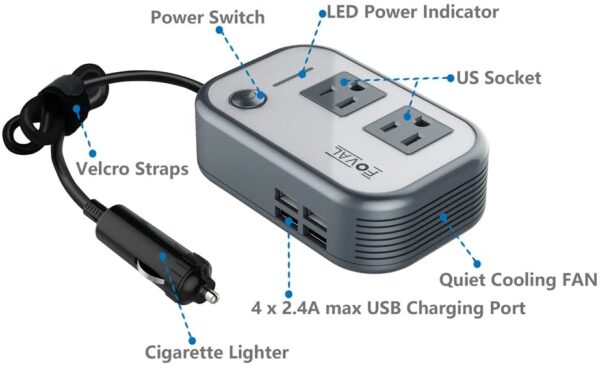 Inversor De Corriente Para Auto 200w Dc 12v A Ca 110 Y UsbX4 - Imagen 3