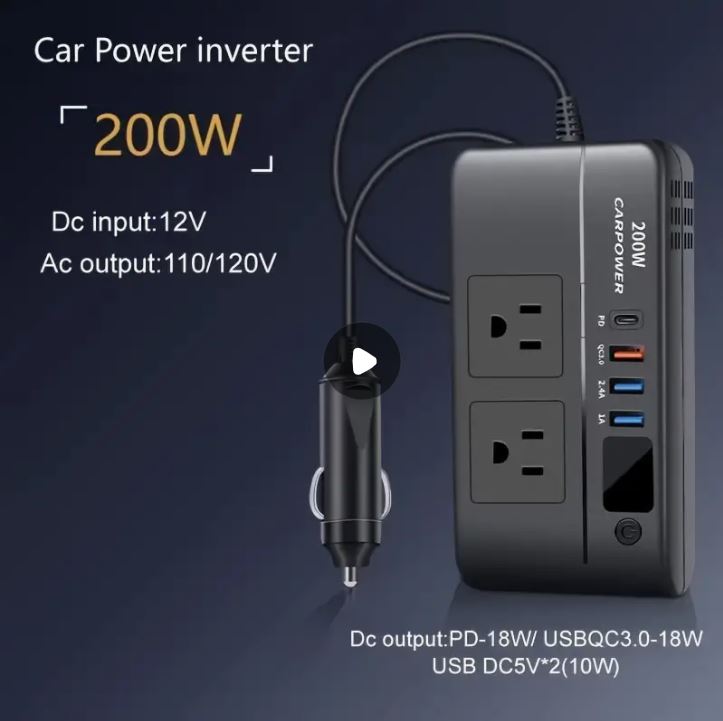 Inversor De Voltaje Para Auto 200w Dc 12v A Ca 110 Y Usbx4 - Imagen 2