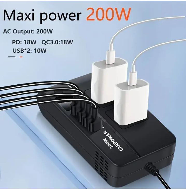 Inversor De Voltaje Para Auto 200w Dc 12v A Ca 110 Y Usbx4 - Imagen 3