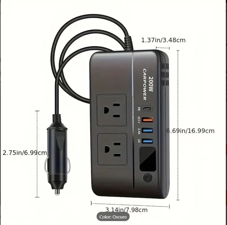 Inversor De Voltaje Para Auto 200w Dc 12v A Ca 110 Y Usbx4 - Imagen 5