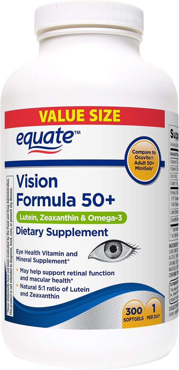 Suplemento dietético en cápsulas blandas Equate Vision Formula 50+, tamaño económico, 300 unidades