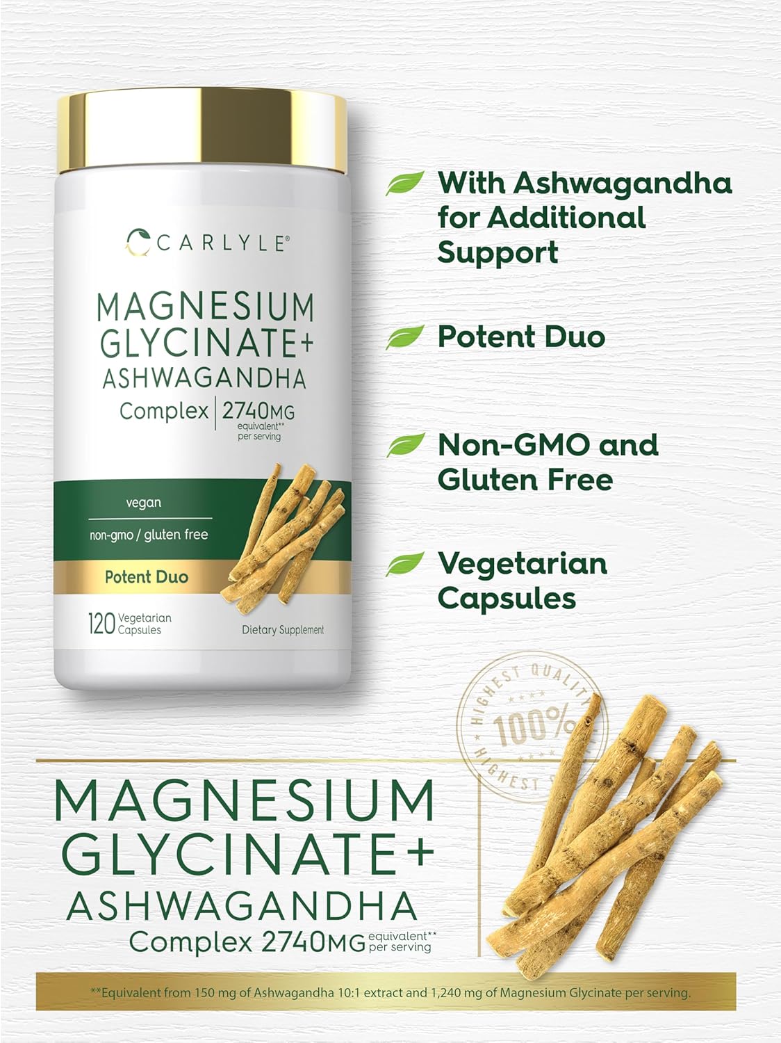 Glicinato De Magnesio 120 Cáps 413mg + Ashwagandha 500mg - Imagen 4