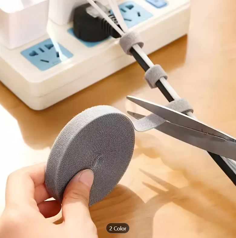 Cinta Velcro Organizador De Cables Rollo De 5m Color Gris - Imagen 2