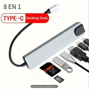 Adaptador Hub 8 En 1 Tipo C, Ethernet, Hdmi, Usb, Sd, Td