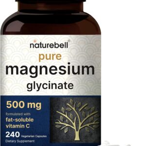 Naturebell Cápsulas de glicinato de magnesio de 500 mg, 240 unidades