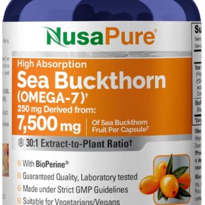 Suplemento Nusapure de espino amarillo omega 7, 2250 mg, 200 cápsulas