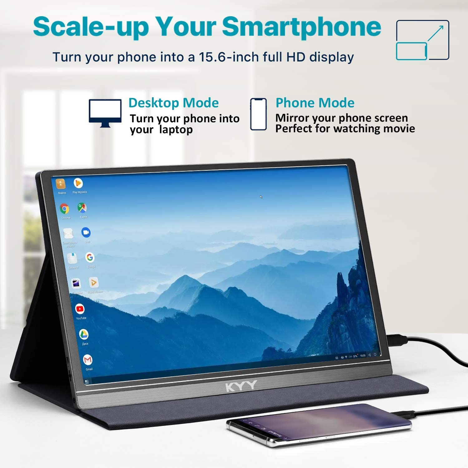 KYY Monitor portátil de 15.6 pulgadas 1080P FHD USB-C, pantalla de computadora HDMI HDR IPS Monitor de juegos con cubierta inteligente premium y protector de pantalla, altavoces, para computadora - Imagen 5