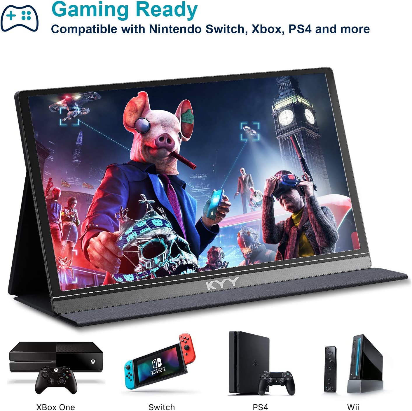 KYY Monitor portátil de 15.6 pulgadas 1080P FHD USB-C, pantalla de computadora HDMI HDR IPS Monitor de juegos con cubierta inteligente premium y protector de pantalla, altavoces, para computadora - Imagen 7