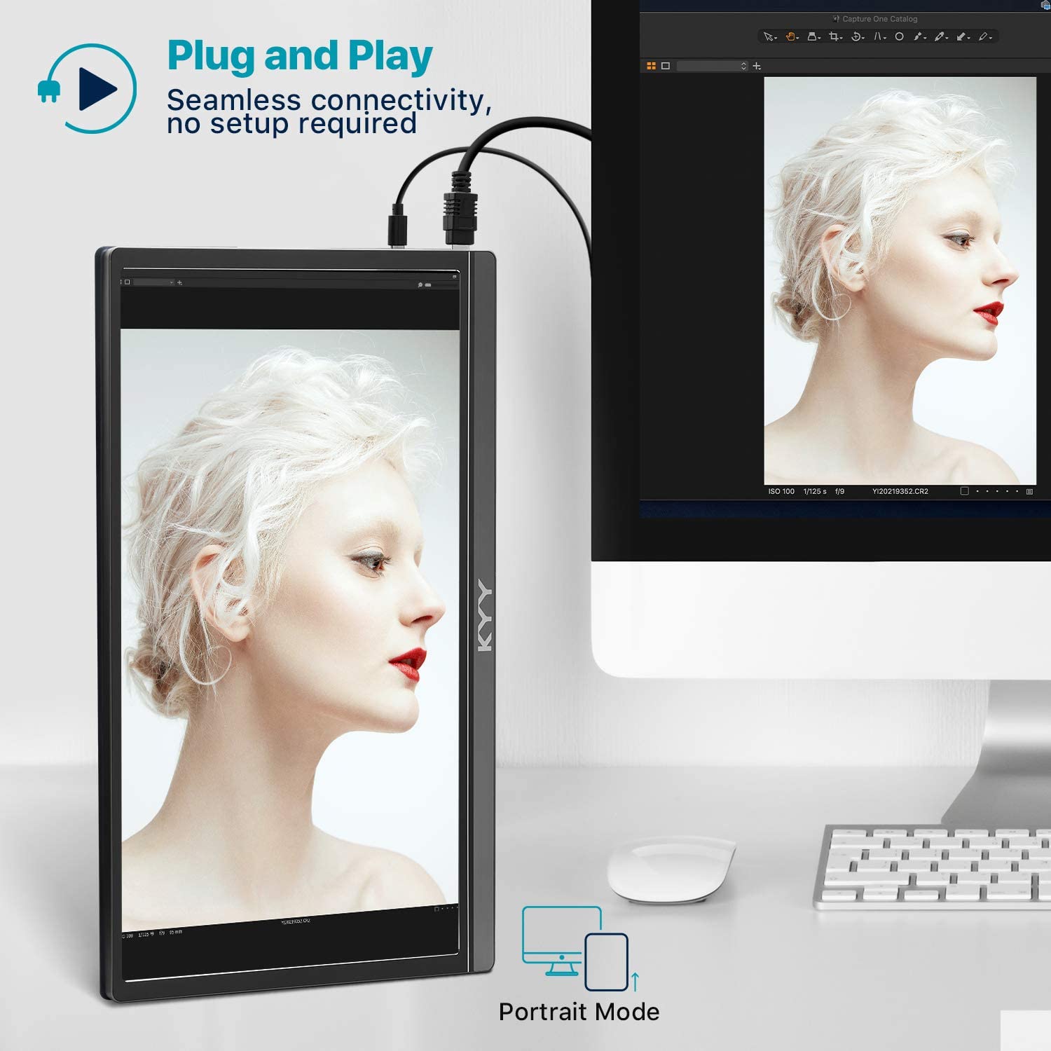 KYY Monitor portátil de 15.6 pulgadas 1080P FHD USB-C, pantalla de computadora HDMI HDR IPS Monitor de juegos con cubierta inteligente premium y protector de pantalla, altavoces, para computadora - Imagen 3