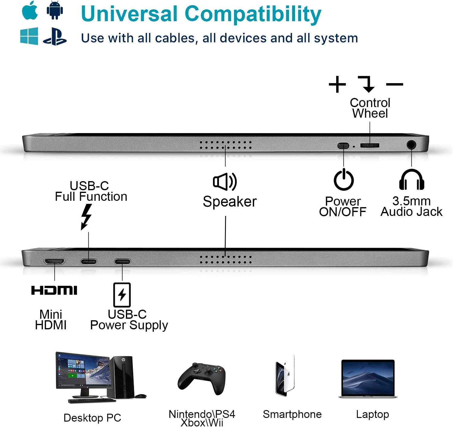 KYY Monitor portátil de 15.6 pulgadas 1080P FHD USB-C, pantalla de computadora HDMI HDR IPS Monitor de juegos con cubierta inteligente premium y protector de pantalla, altavoces, para computadora - Imagen 6