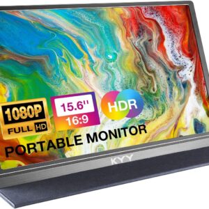 KYY Monitor portátil de 15.6 pulgadas 1080P FHD USB-C, pantalla de computadora HDMI HDR IPS Monitor de juegos con cubierta inteligente premium y protector de pantalla, altavoces, para computadora