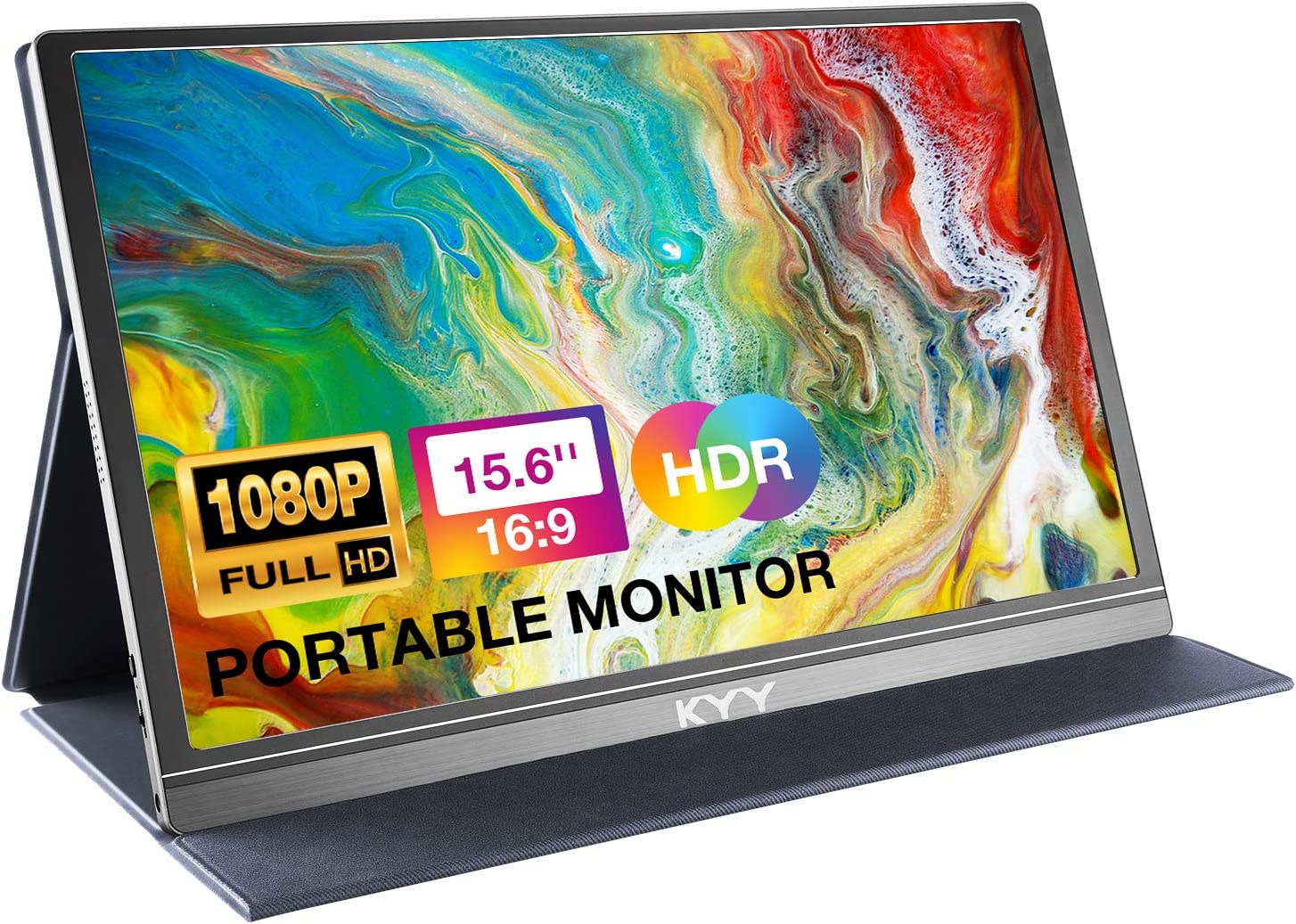 KYY Monitor portátil de 15.6 pulgadas 1080P FHD USB-C, pantalla de computadora HDMI HDR IPS Monitor de juegos con cubierta inteligente premium y protector de pantalla, altavoces, para computadora