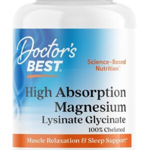 Doctor's Best Suplemento de Glicinato Lisinato de Magnesio de Alta Absorción - 100% Quelado para Máxima Absorción
