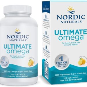 Nordic Naturals Ultimate Omega, sabor a limón, 120 cápsulas blandas, 1280 mg de omega-3, suplemento de aceite de pescado de alta potencia con EPA y DHA, promueve la salud del cerebro y el corazón