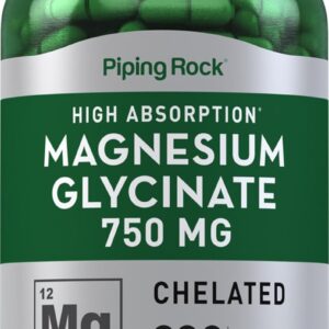 Piping Rock Cápsulas de glicinato de magnesio | 750 mg | 200 píldoras | Suplemento quelado | Alta absorción | Sin OMG y sin gluten