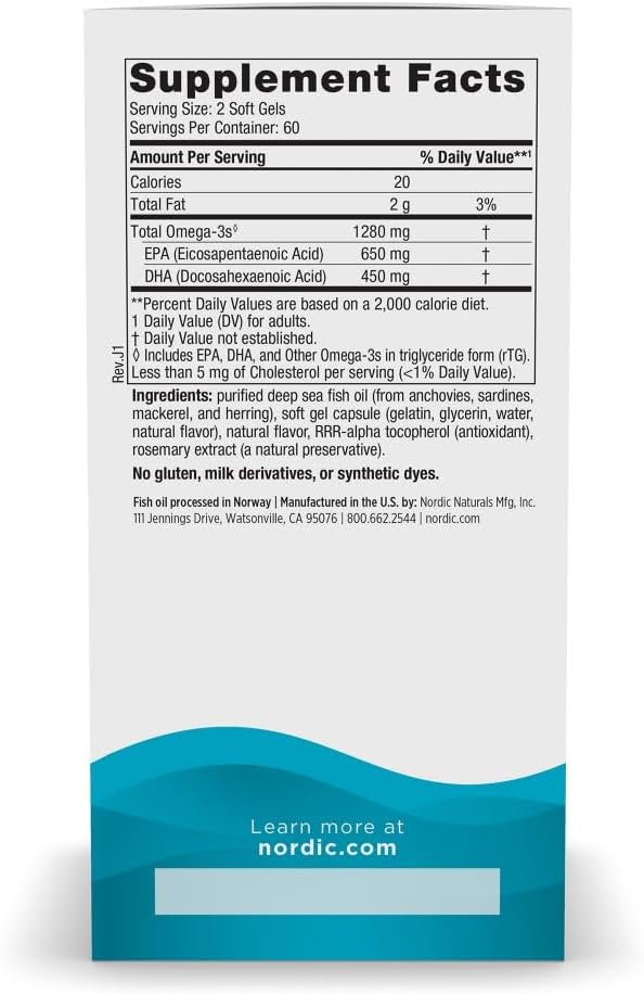 Nordic Naturals Ultimate Omega, sabor a limón, 120 cápsulas blandas, 1280 mg de omega-3, suplemento de aceite de pescado de alta potencia con EPA y DHA, promueve la salud del cerebro y el corazón - Imagen 3