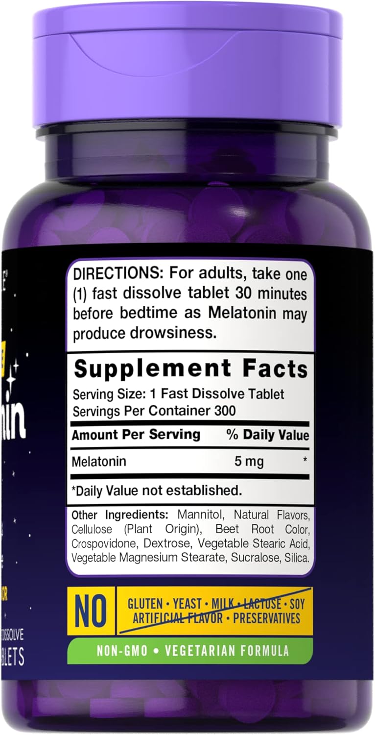 Carlyle Melatonina 5 mg de disolución rápida 300 tabletas | Sabor a bayas | Suplemento vegetariano, sin OMG - Imagen 2