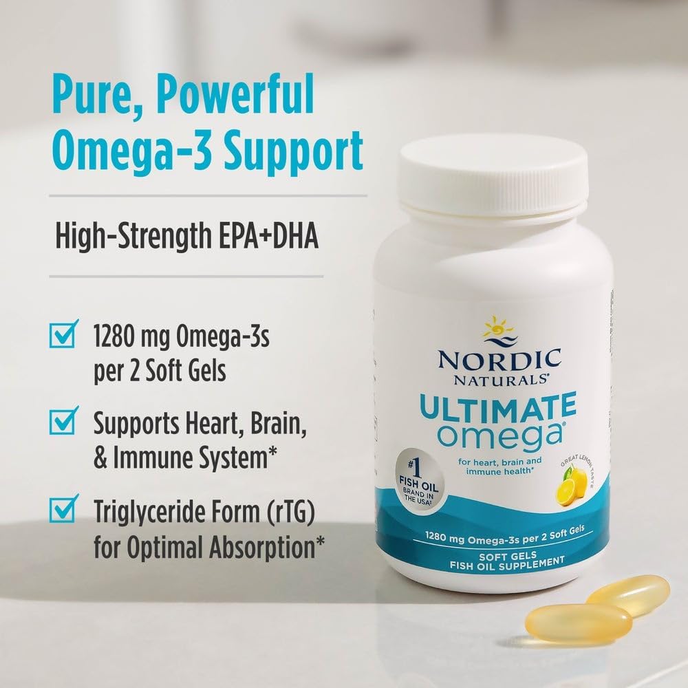 Nordic Naturals Ultimate Omega, sabor a limón, 120 cápsulas blandas, 1280 mg de omega-3, suplemento de aceite de pescado de alta potencia con EPA y DHA, promueve la salud del cerebro y el corazón - Imagen 5