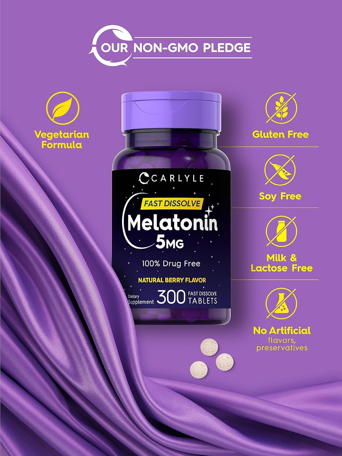 Carlyle Melatonina 5 mg de disolución rápida 300 tabletas | Sabor a bayas | Suplemento vegetariano, sin OMG - Imagen 4