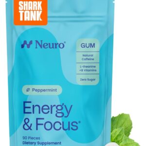 Neuro Energy & Focus Gum | Goma de mascar con cafeína natural 40 mg | L-teanina y vitaminas B | 90 unidades | Sin azúcar y vegano