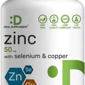 Suplemento de zinc de 50 mg con selenio + cobre, 240 cápsulas, suministro para 8 meses, fórmula mineral 3 en 1, suplemento complejo de picolinato de zinc, apoya el sistema inmunológico saludable para adultos y niños