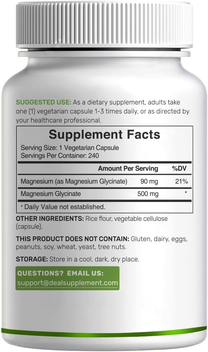 Deal Supplement Glicinato de Magnesio 500 mg – 240 cápsulas vegetales - Imagen 3