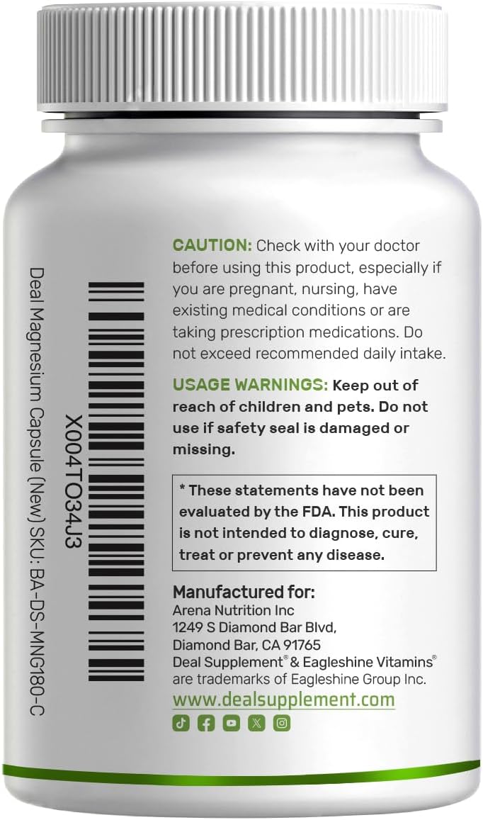 Deal Supplement Glicinato de Magnesio 500 mg – 240 cápsulas vegetales - Imagen 2