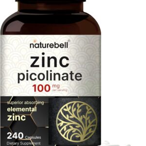 Picolinato de zinc de alta potencia 100 mg – 240 cápsulas, forma biodisponible de zinc para apoyo inmunológico y salud de la piel – Sin OMG y gluten