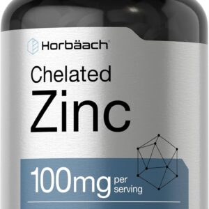 Horbäach Suplemento de Zinc Quelado 100mg | 250 Tabletas | Alta Potencia y Absorción Superior | Vegetariano, Sin OGM, Sin Gluten