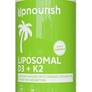 UpNourish Liposomal D3 y K2 MK-7 (5000 UI + 100 mcg), 365 cápsulas blandas