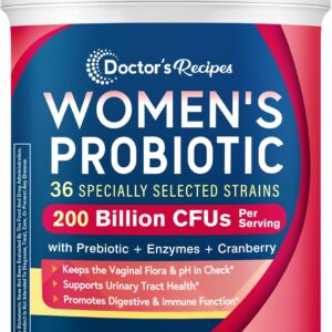Doctor's Recipes Probióticos para Mujeres 200B CFU | 36 cepas | Con prebióticos, enzimas y arándano | 30 cápsulas