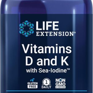 Life Extension Vitaminas D3 + K1 K2 con Yodo Marino, 60 cápsulas