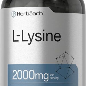Horbäach L-Lisina 2000 mg | 240 comprimidos | Clorhidrato de L-lisina en forma libre | Suplemento vegetariano sin OMG y sin gluten