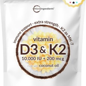 Micro Ingredients Vitamina D3 10,000 UI + K2 MK-7 200 mcg, 300 cápsulas blandas