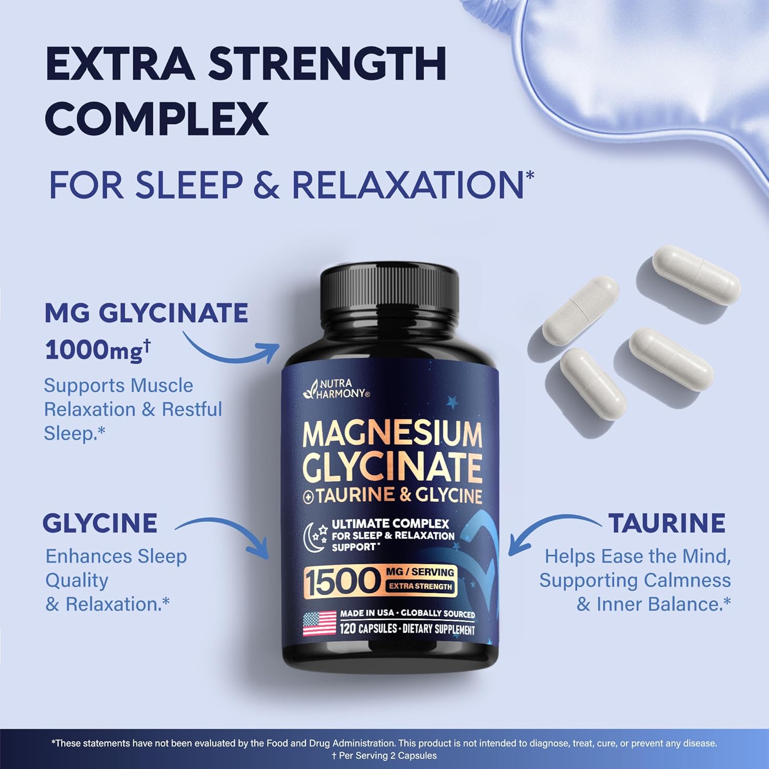 NutraHarmony Glicinato de Magnesio 1500 mg con glicina y taurina – 120 cápsulas - Imagen 4