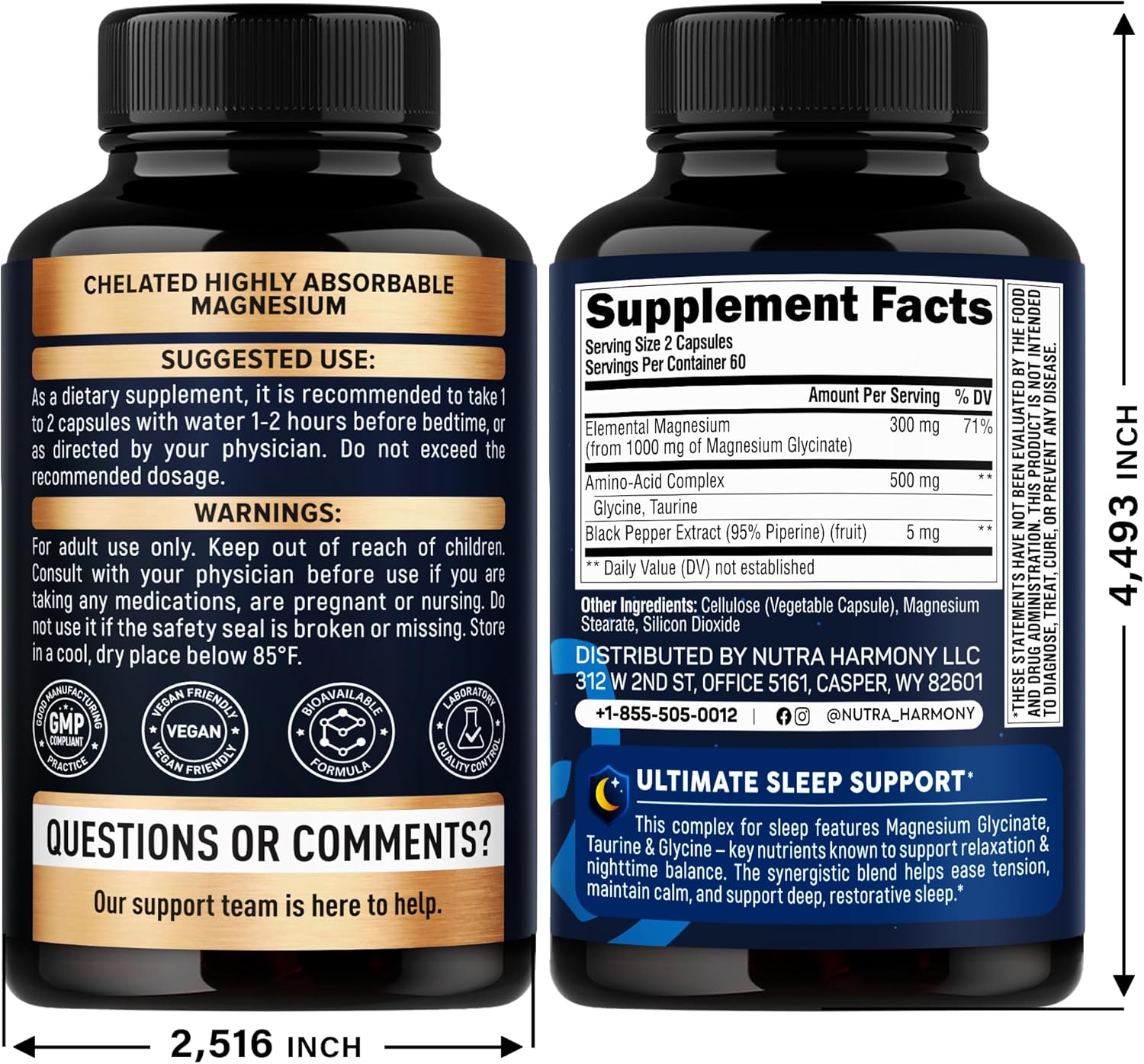 NutraHarmony Glicinato de Magnesio 1500 mg con glicina y taurina – 120 cápsulas - Imagen 2
