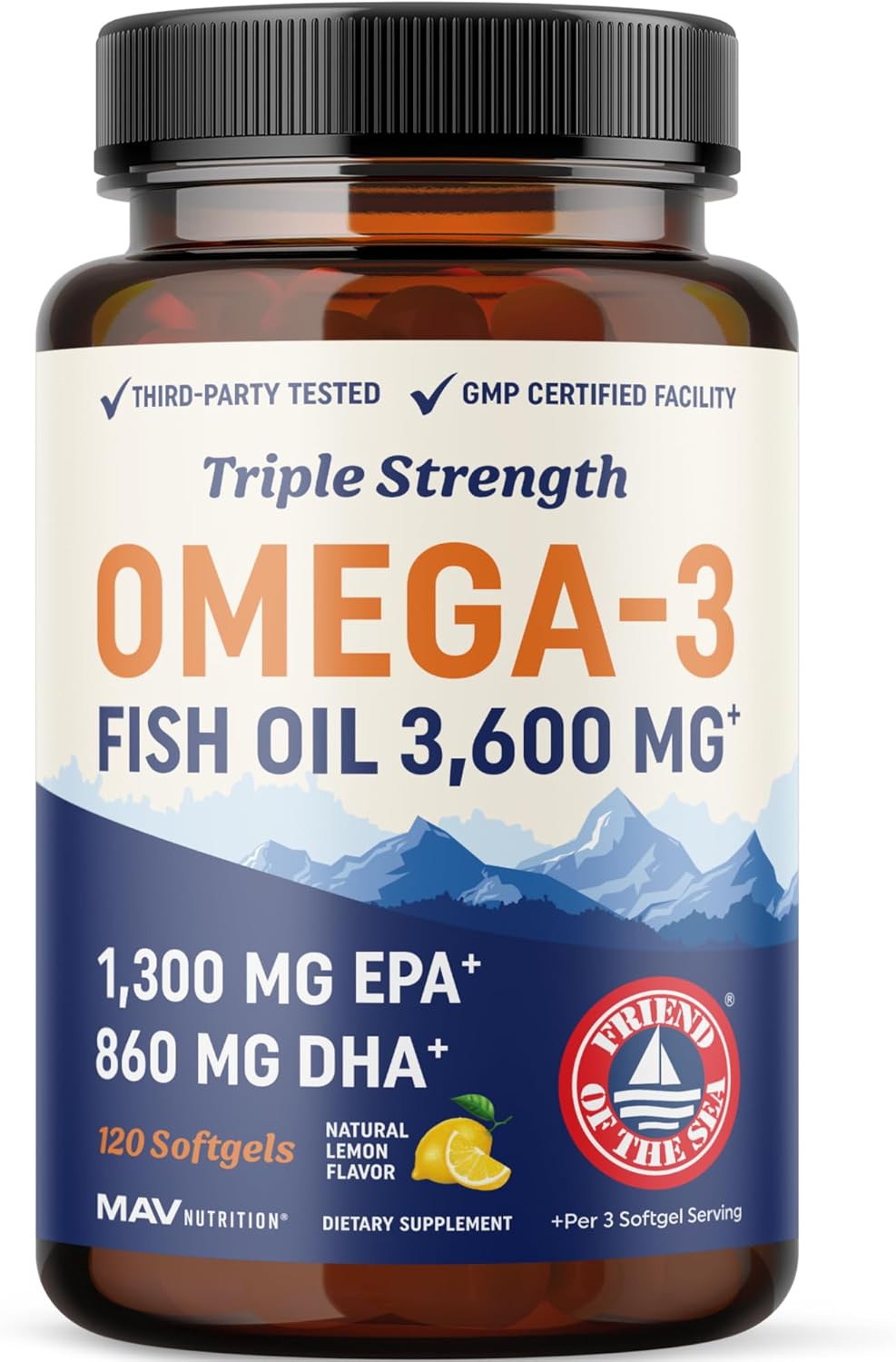 Aceite de pescado DHA Omega 3 de triple fuerza 3600 mg