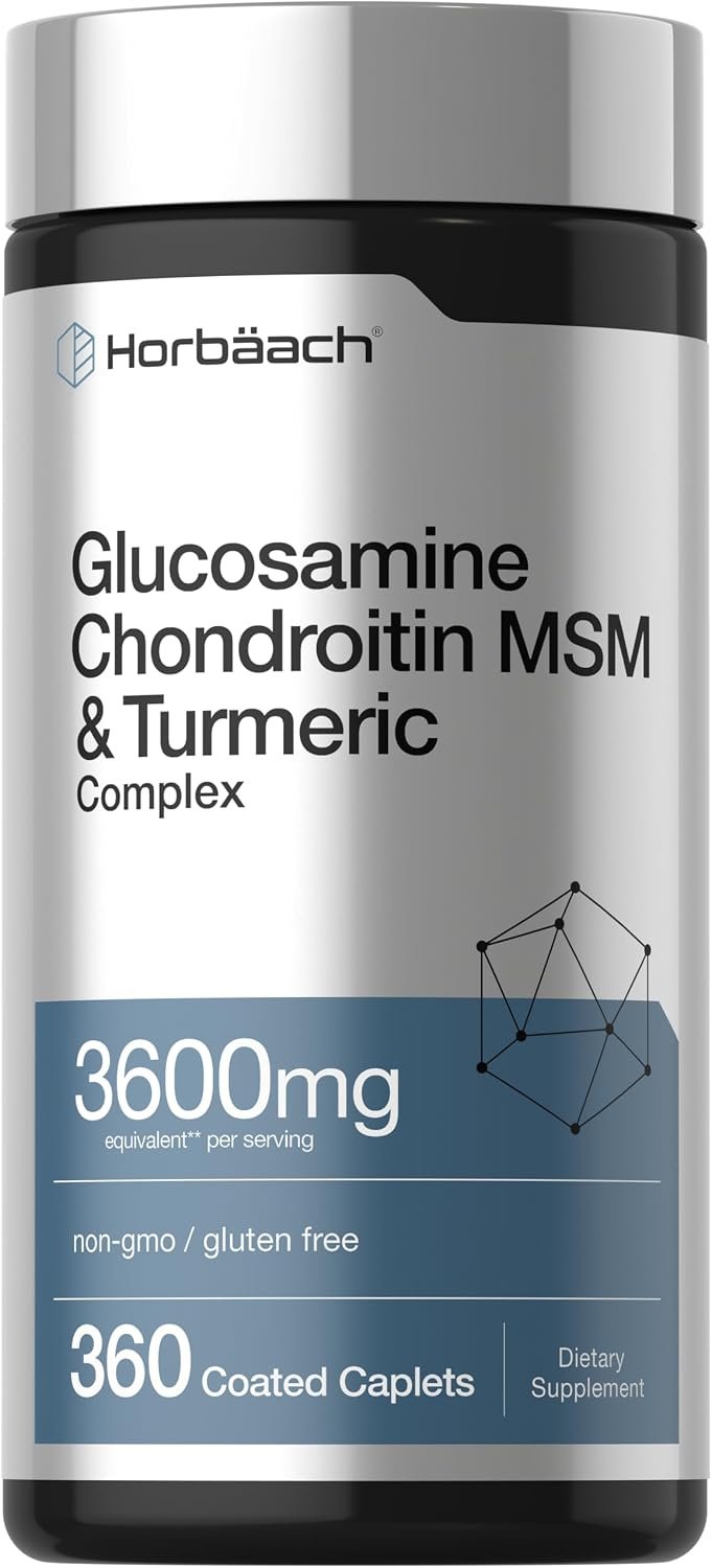 Horbäach Glucosamina condroitina MSM | 3600 mg | 360 comprimidos | Fórmula avanzada con cúrcuma | Sin OMG, sin gluten
