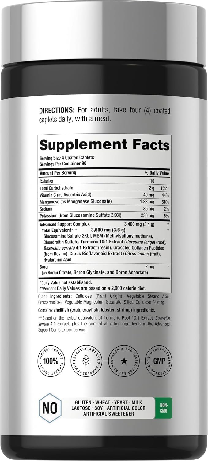 Horbäach Glucosamina condroitina MSM | 3600 mg | 360 comprimidos | Fórmula avanzada con cúrcuma | Sin OMG, sin gluten - Imagen 2