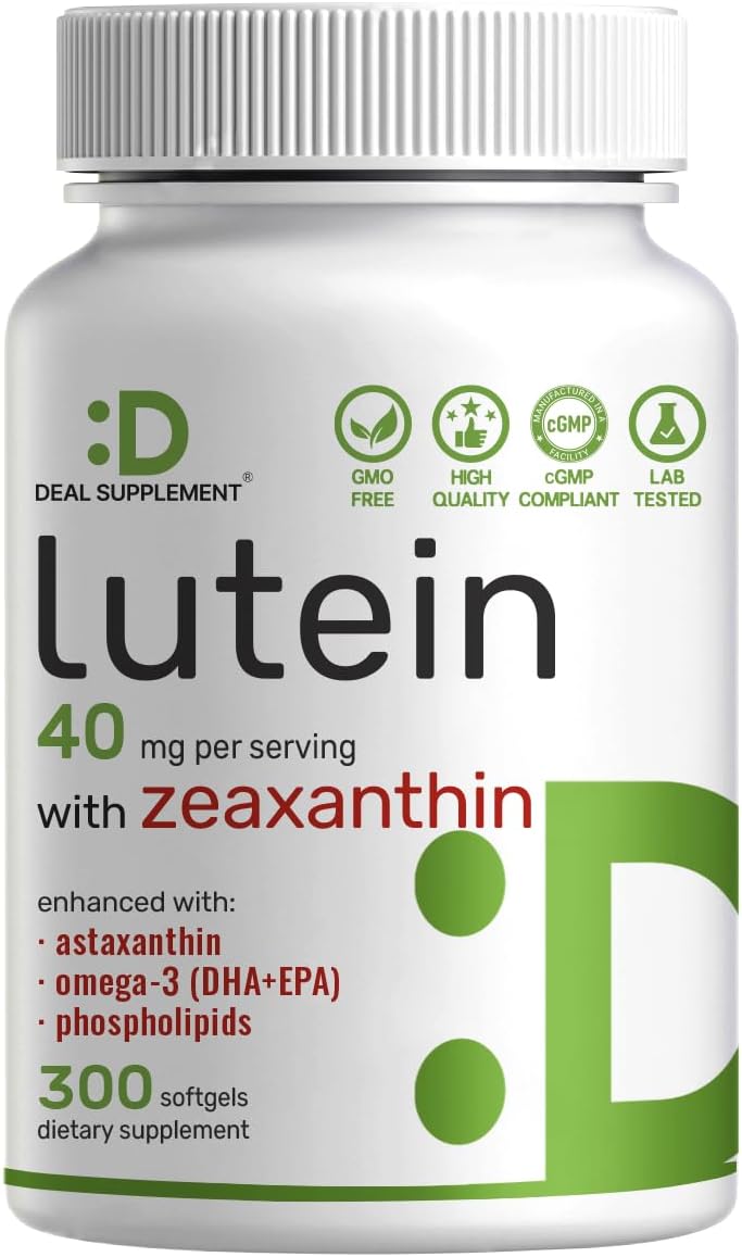 DEAL SUPPLEMENT Suplementos de luteína y zeaxantina, 40 mg por porción, 300 cápsulas blandas