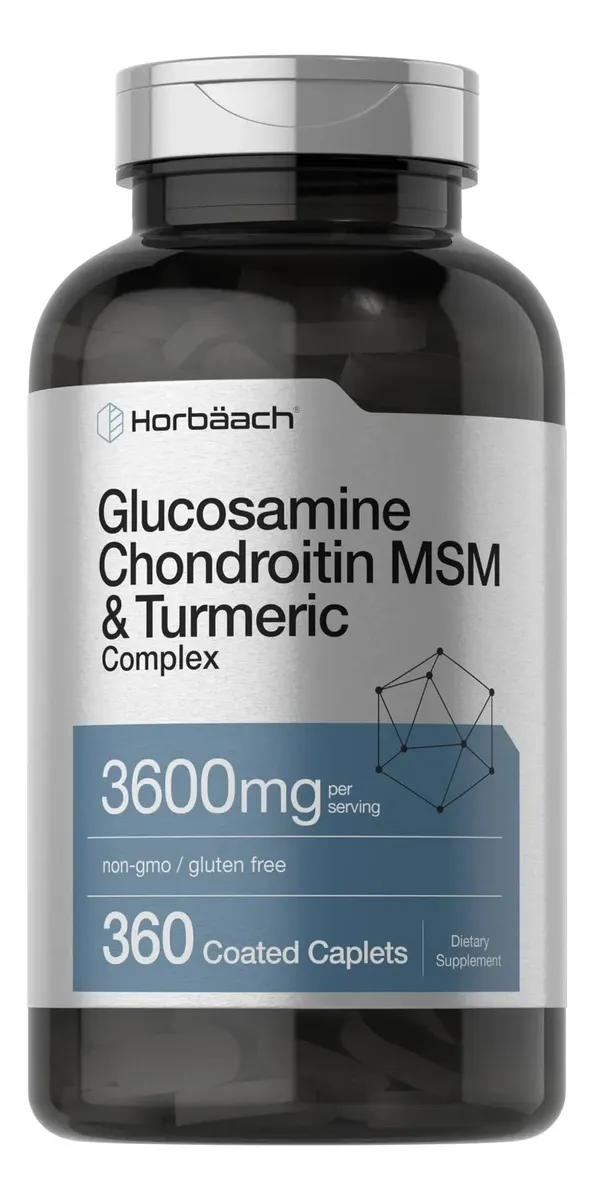 Horbäach Glucosamina condroitina MSM | 3600 mg | 360 comprimidos | Fórmula avanzada con cúrcuma | Sin OMG, sin gluten
