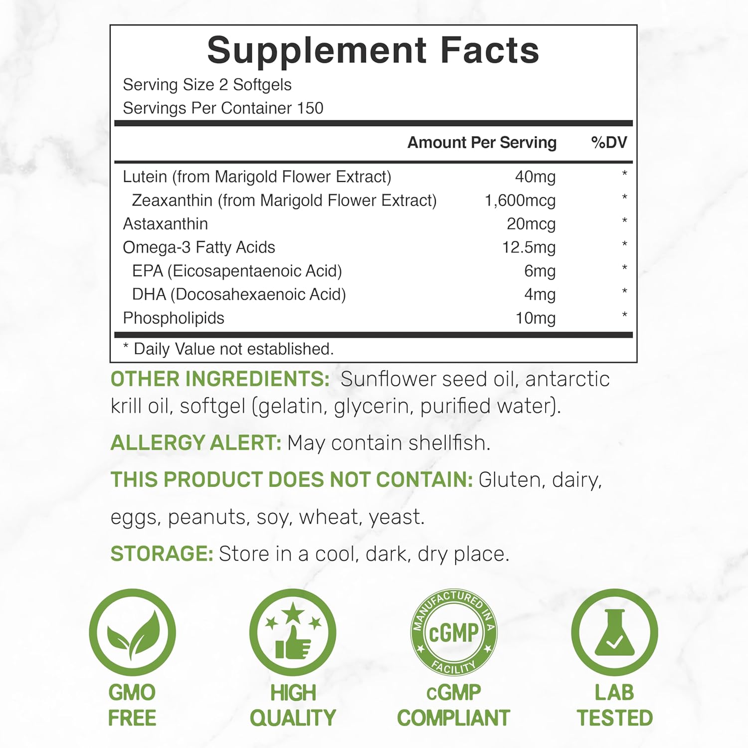 DEAL SUPPLEMENT Suplementos de luteína y zeaxantina, 40 mg por porción, 300 cápsulas blandas - Imagen 2