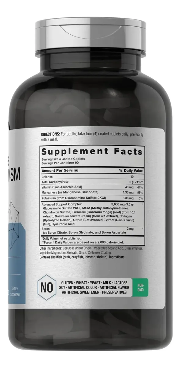 Horbäach Glucosamina condroitina MSM | 3600 mg | 360 comprimidos | Fórmula avanzada con cúrcuma | Sin OMG, sin gluten - Imagen 2