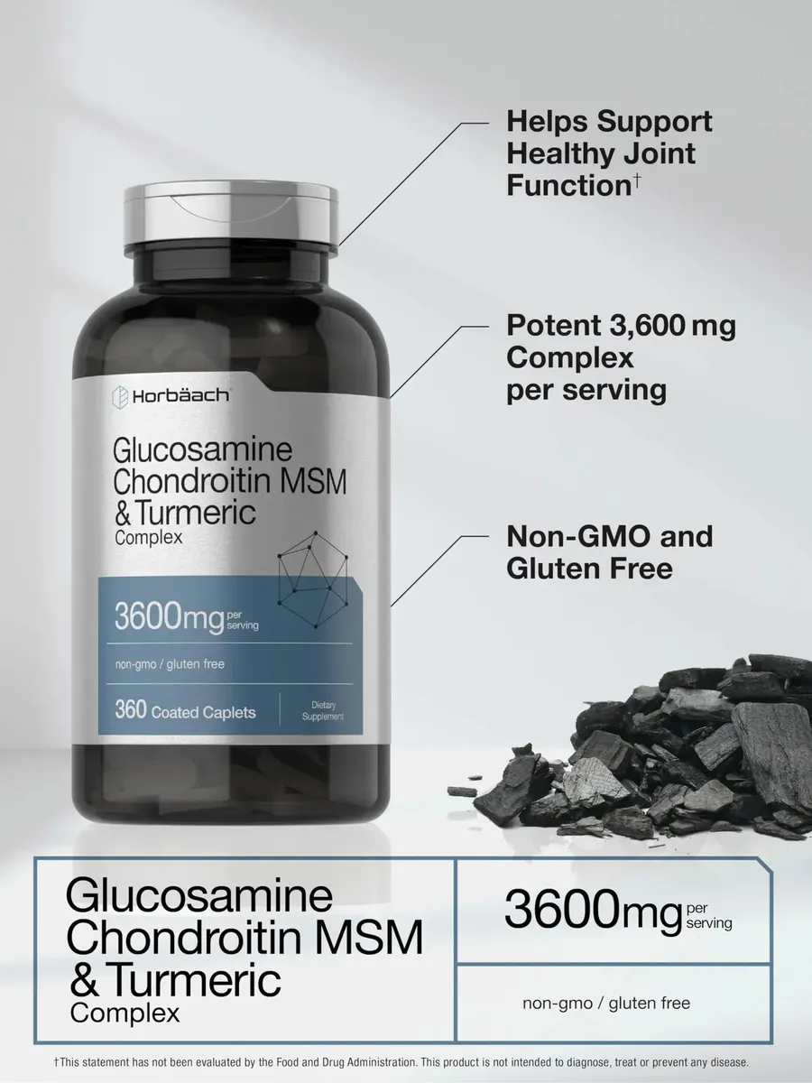 Horbäach Glucosamina condroitina MSM | 3600 mg | 360 comprimidos | Fórmula avanzada con cúrcuma | Sin OMG, sin gluten - Imagen 3