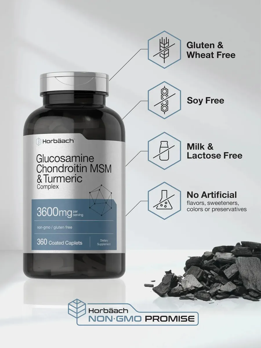 Horbäach Glucosamina condroitina MSM | 3600 mg | 360 comprimidos | Fórmula avanzada con cúrcuma | Sin OMG, sin gluten - Imagen 4