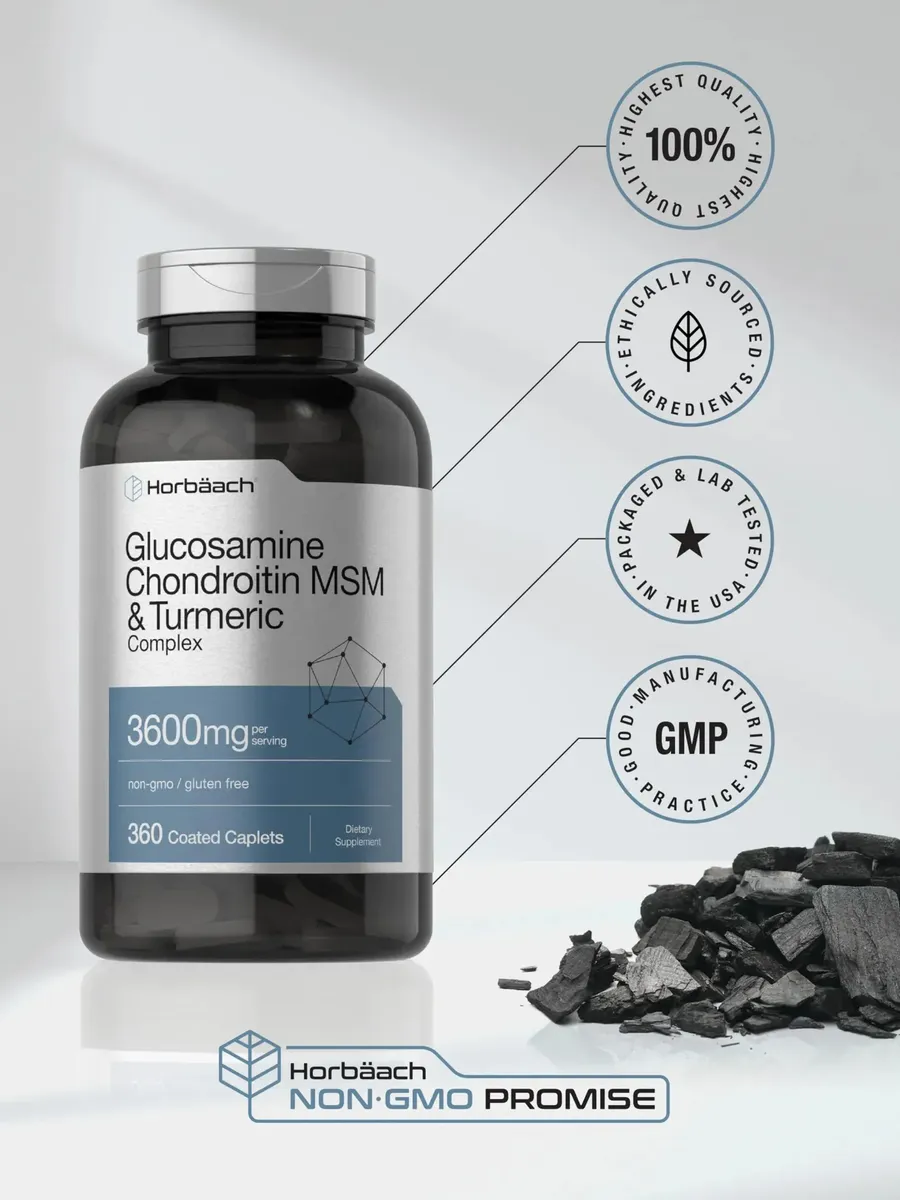 Horbäach Glucosamina condroitina MSM | 3600 mg | 360 comprimidos | Fórmula avanzada con cúrcuma | Sin OMG, sin gluten - Imagen 5