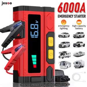 JKUOO Arrancador de Batería de Emergencia 6000A Multifuncional 10 en 1 para Auto SUV Bote