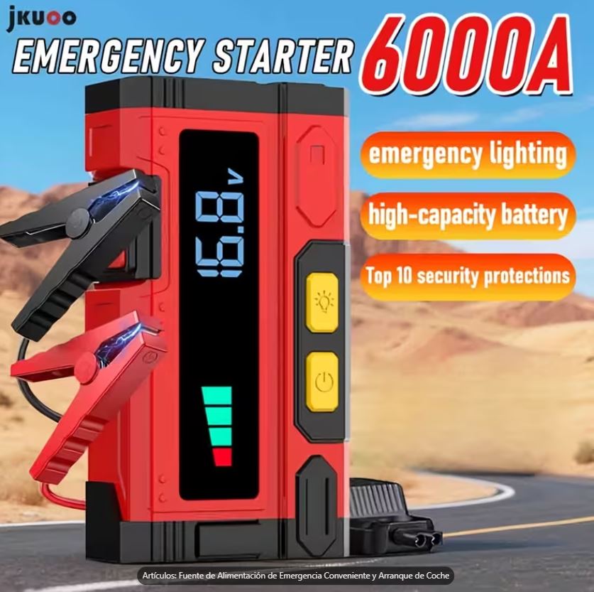 JKUOO Arrancador de Batería de Emergencia 6000A Multifuncional 10 en 1 para Auto SUV Bote - Imagen 9