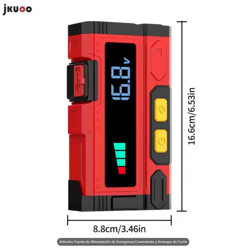 JKUOO Arrancador de Batería de Emergencia 6000A Multifuncional 10 en 1 para Auto SUV Bote - Imagen 2